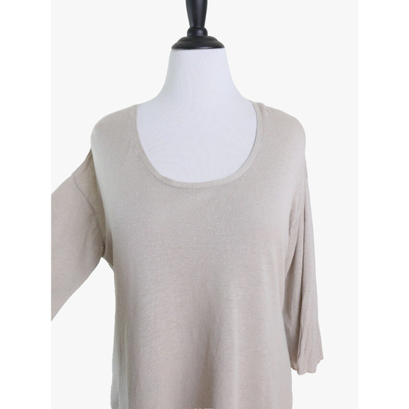 J Jill Size M Linen Blend Knit Top Lightweight Asymmetrical Hem Beige - Picture 8 of 11